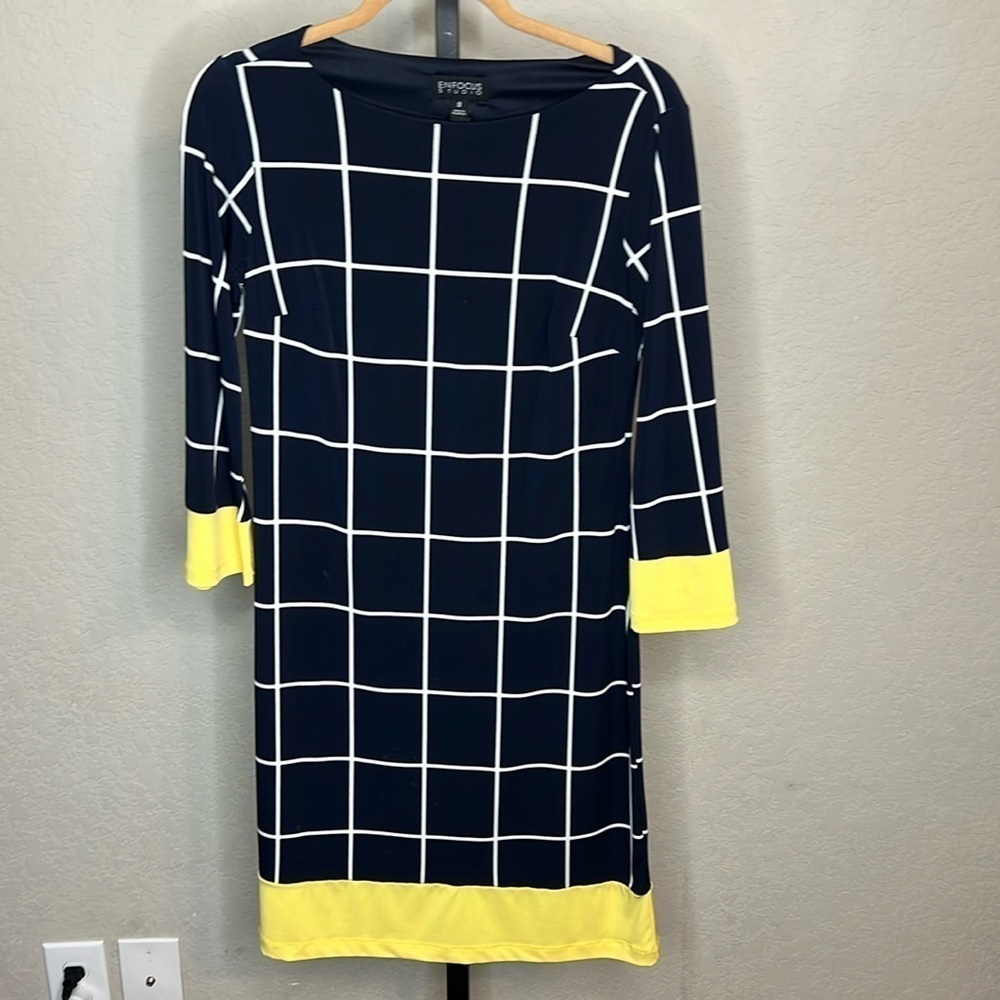 209 - EnFocus NWOT Navy, White & Yellow Mini Dress, Size 8